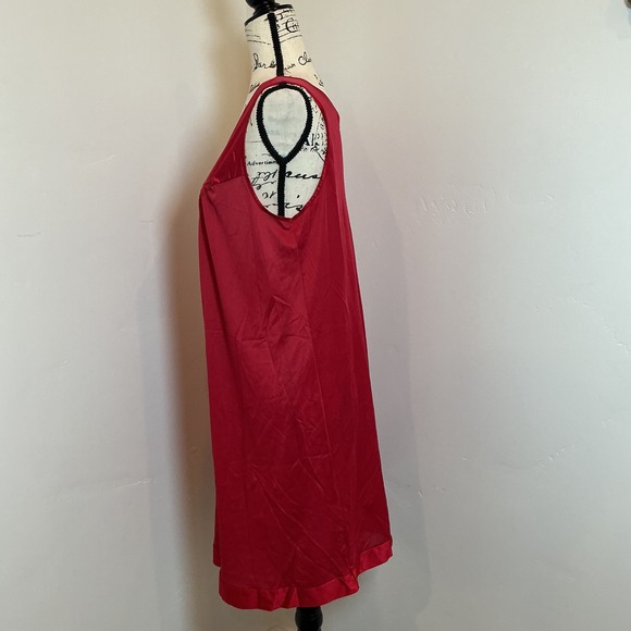 Vanity Fair Red Satin Lace V-Neck Sleeveless Nightgown L Gown - Picture 3 of 7
